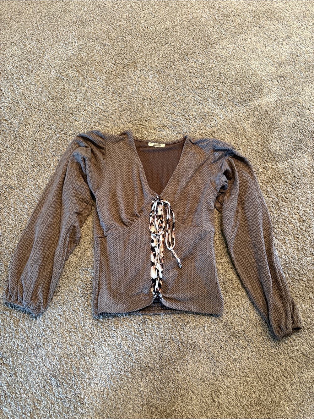 gimmicks by BKE Brown V-Neck Tie-Front Blouse